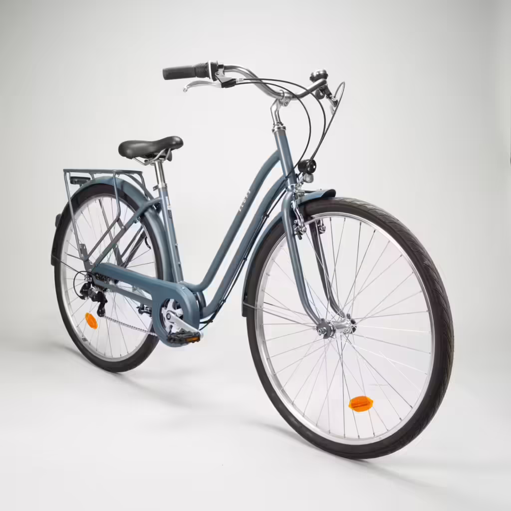 bicicleta urbana clasica cuadro bajo 28 pulgadas elops 120 azul